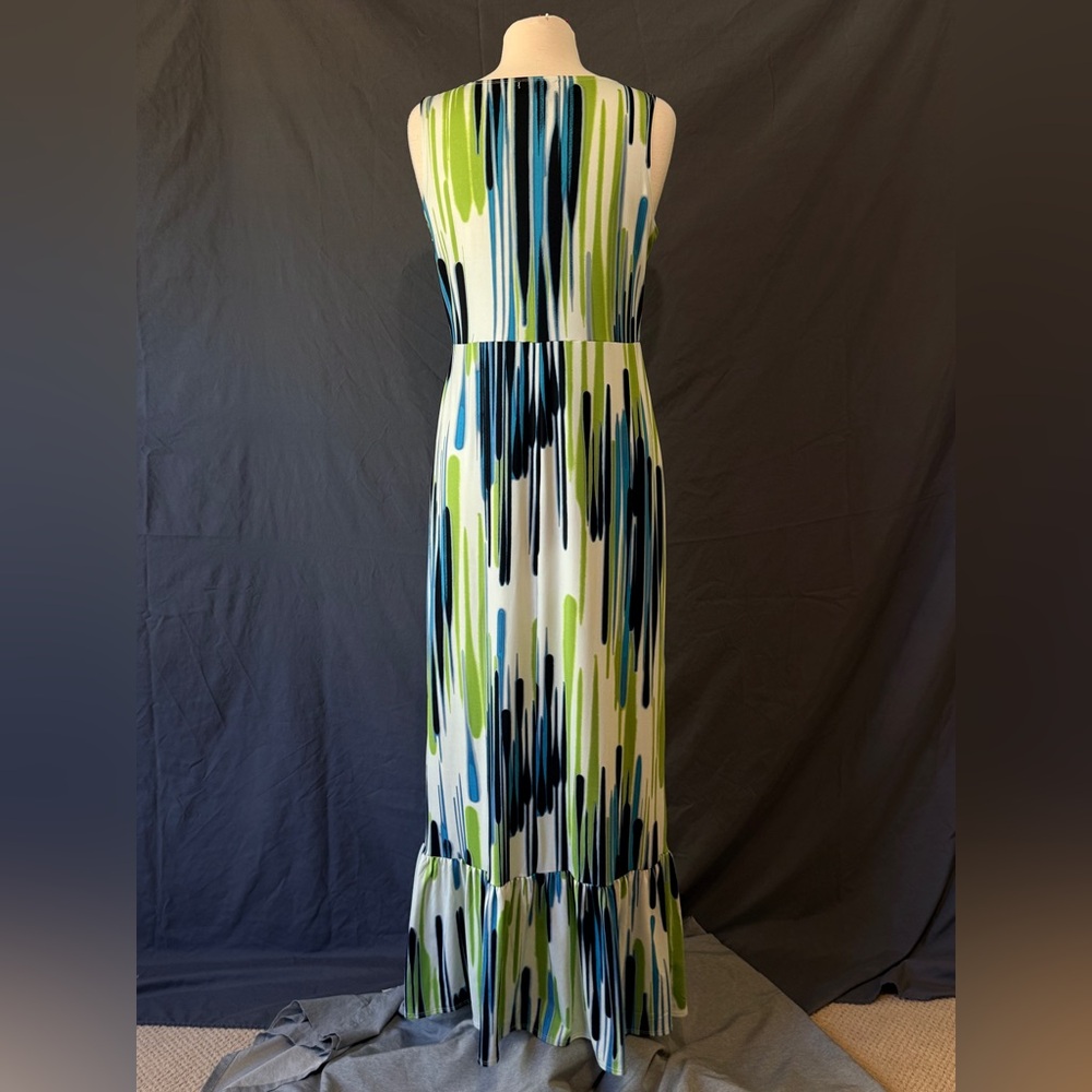 Jonathan Martin Vtg 90’s Abstract Maxi Dress Sz 12 Blue Green Watercolor Ruffle - Picture 4 of 9
